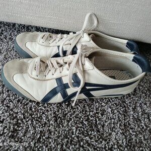 Men's Onitsuka Tigers Size 10 Warm Beige and Blue